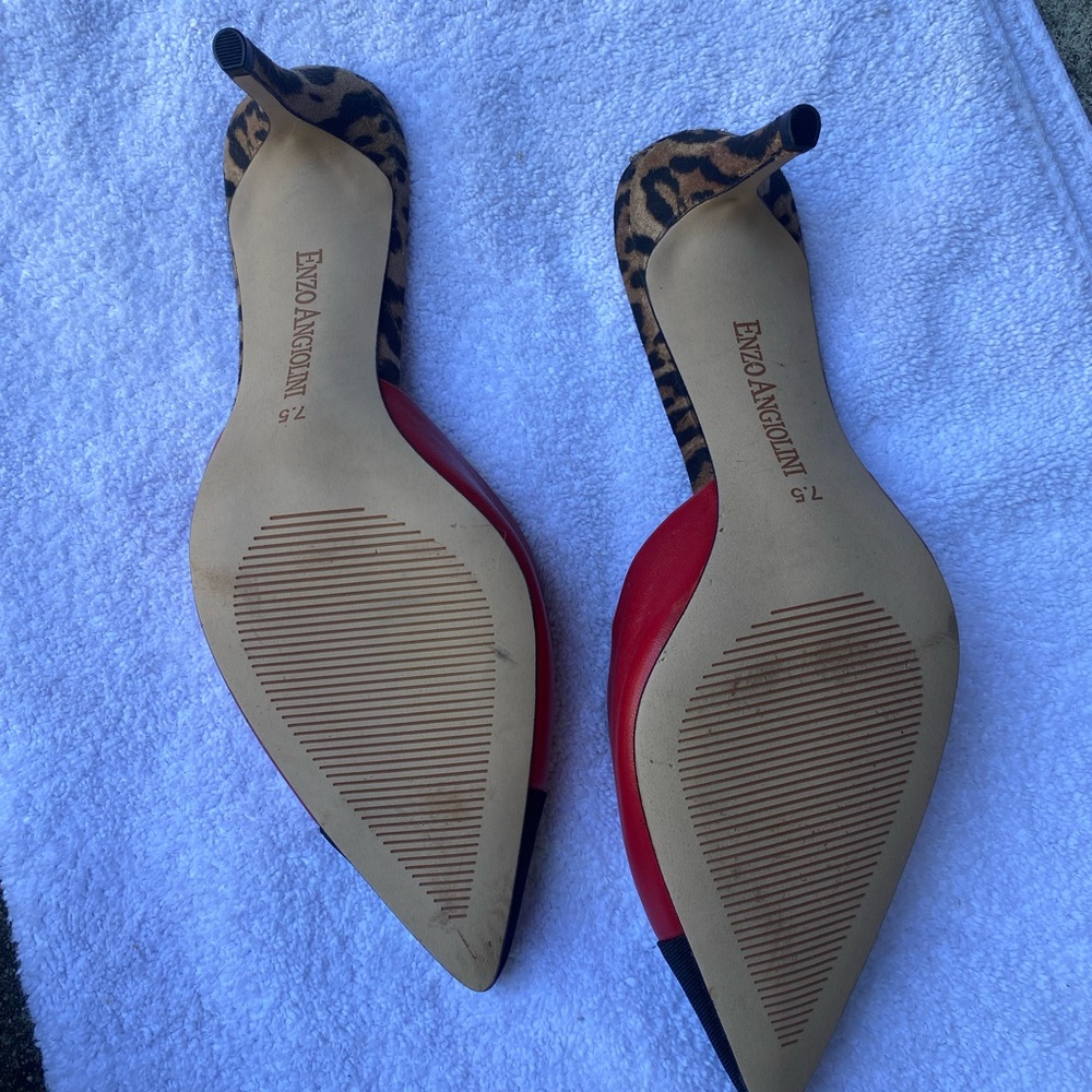 Enzo Angiolini Red and Black Pointed Toe Slide Mules - Picture 4 of 4